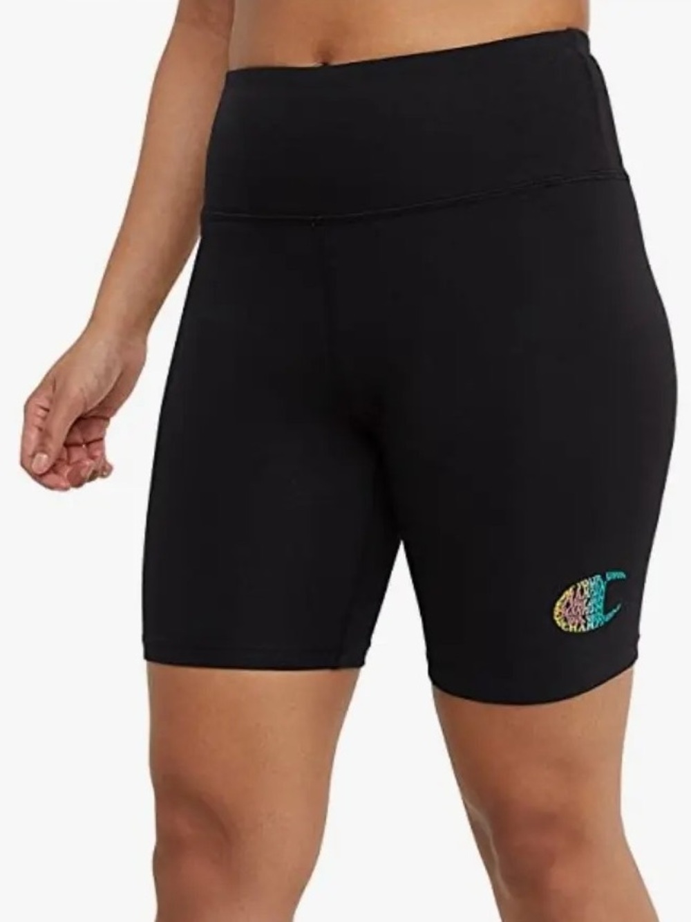 Champion Black High-Rise Bike Shorts with Multicolor Graphic